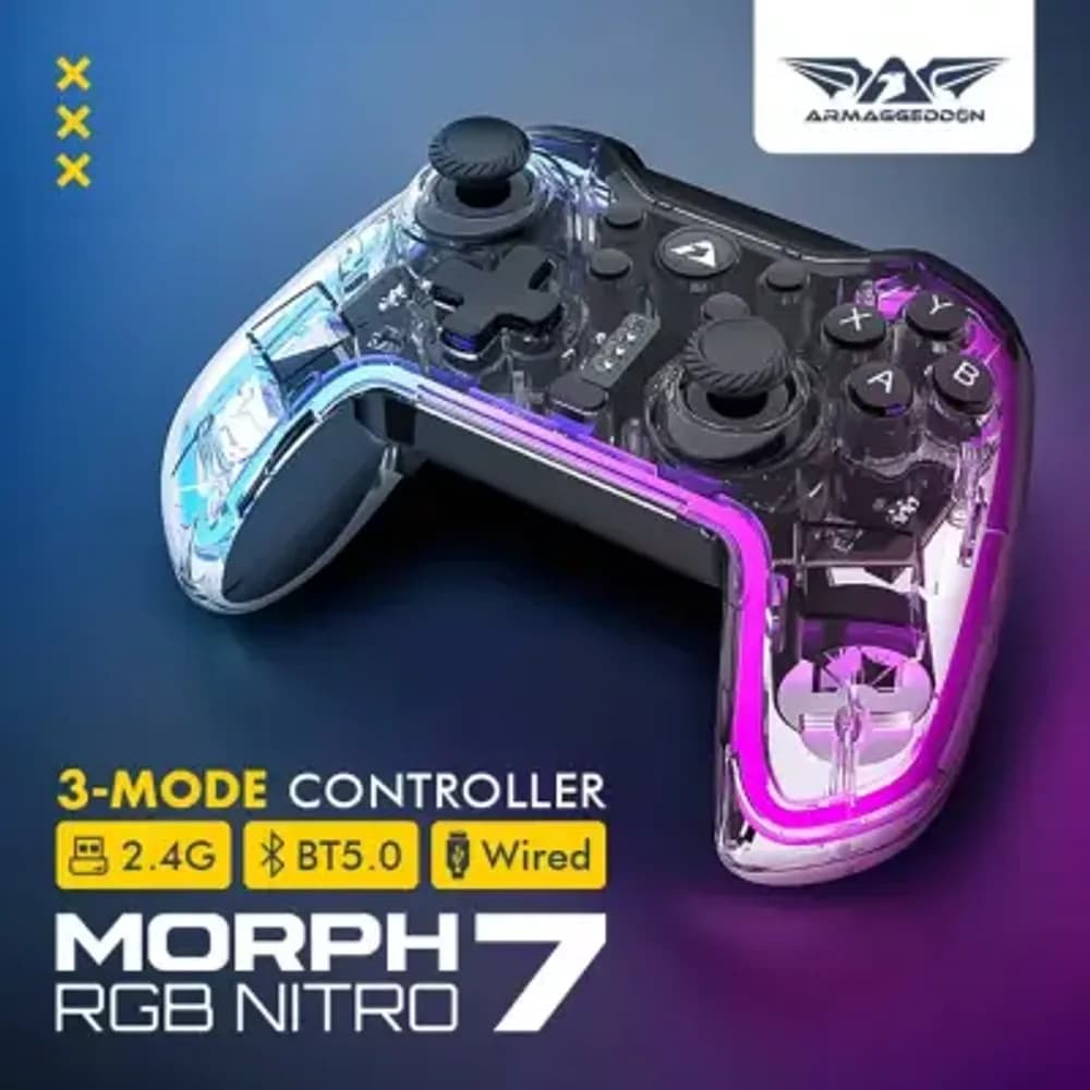 ARMAGGEDDON MORPH-7 RGB NITRO 3 IN ONE [BT | 2.4GHz | WIRED ] WIRELESS GAMING CONTROLLER