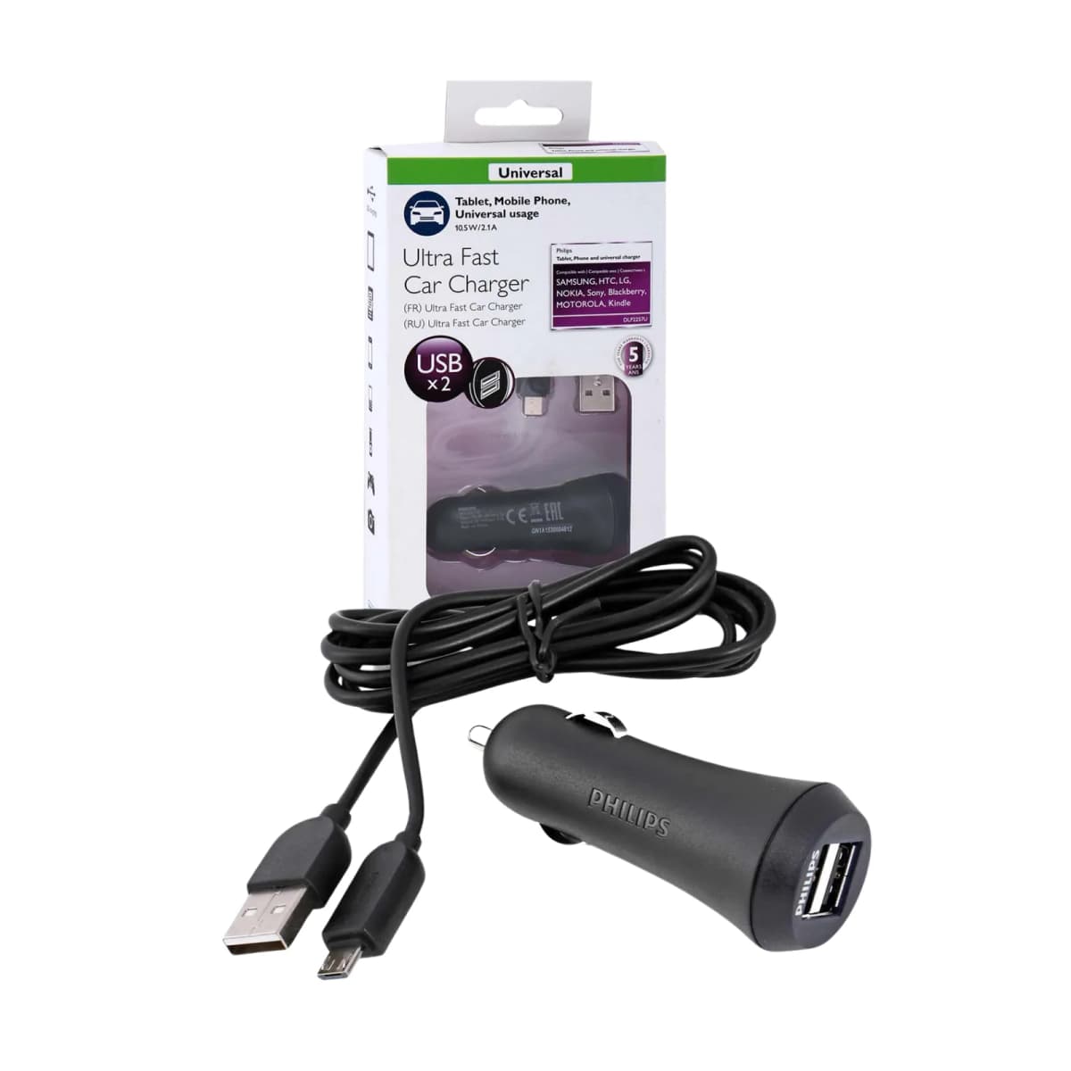 Philips 2.1A 10.5W Ultra Fast Micro USB Car Charging Adapter