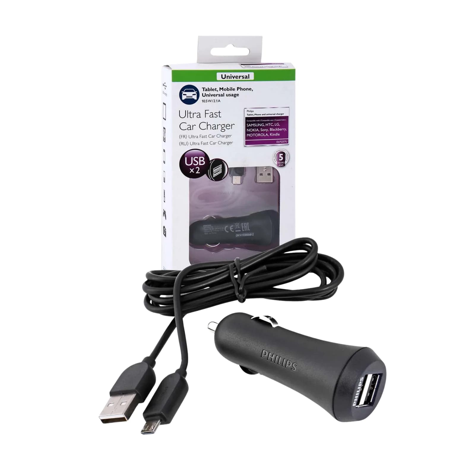 Philips 2.1A 10.5W Ultra Fast Micro USB Car Charging Adapter