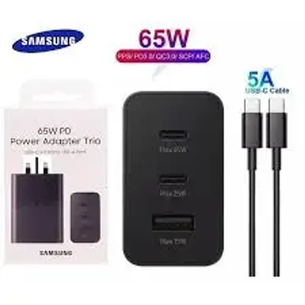 SAMSUNG 65W USB C X2, USB-A PD POWER ADAPTER