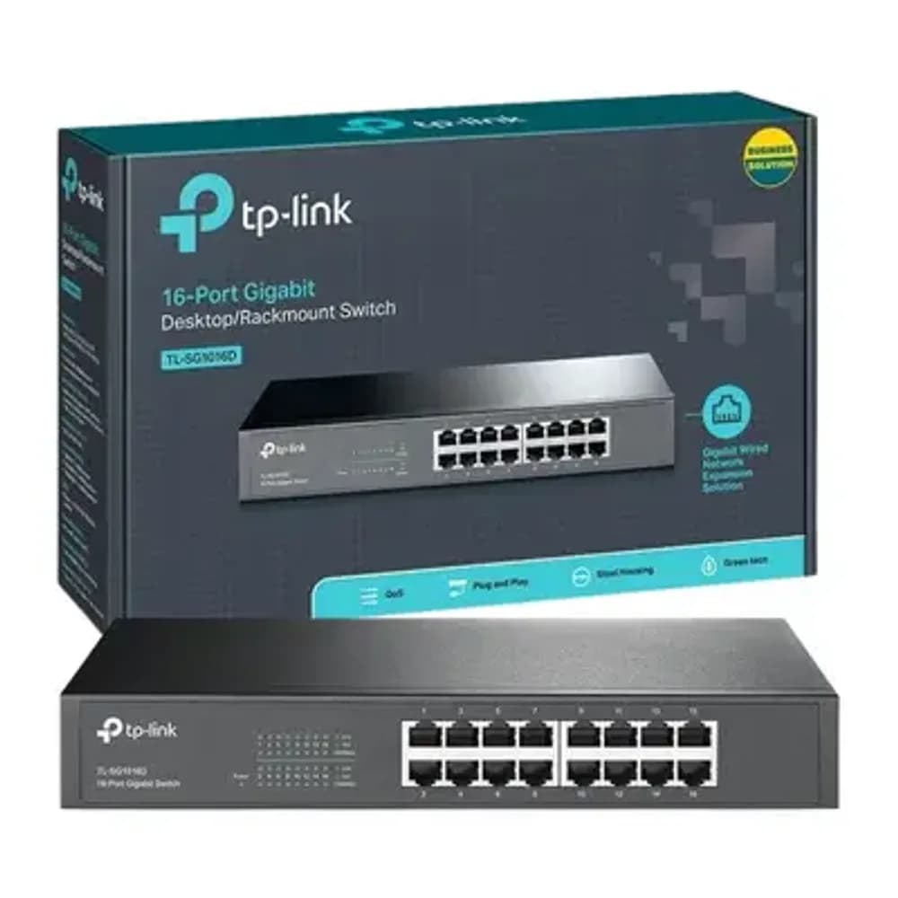 TP LINK TL-SG1016D 16-PORT GIGABIT 1U 13` INCH RACK-MOUNTABLE STEEL CASE NETWORK SWITCH